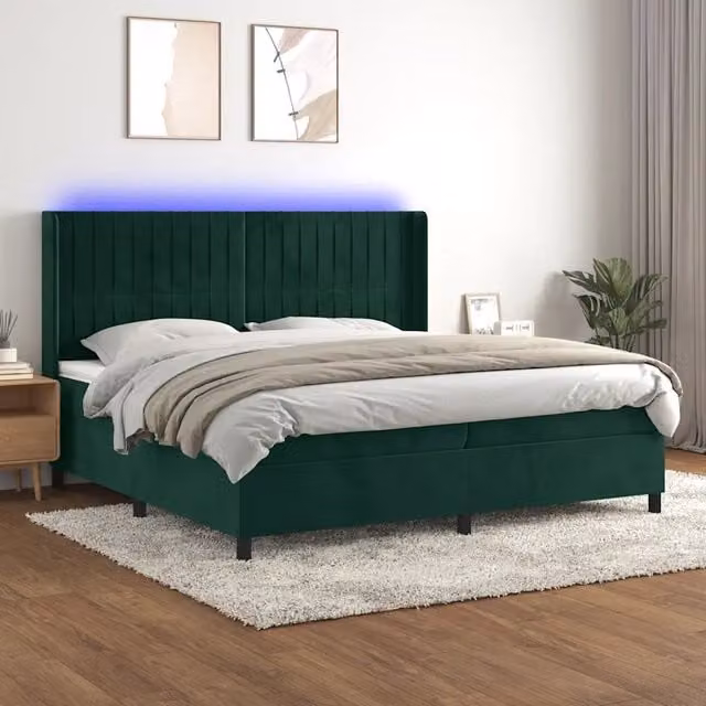 Letto Ibrido vidaXL in Velluto Verde con Materasso, Illuminazione LED Sotto il Letto e Porte USB, L/P: 200 x 200 cm