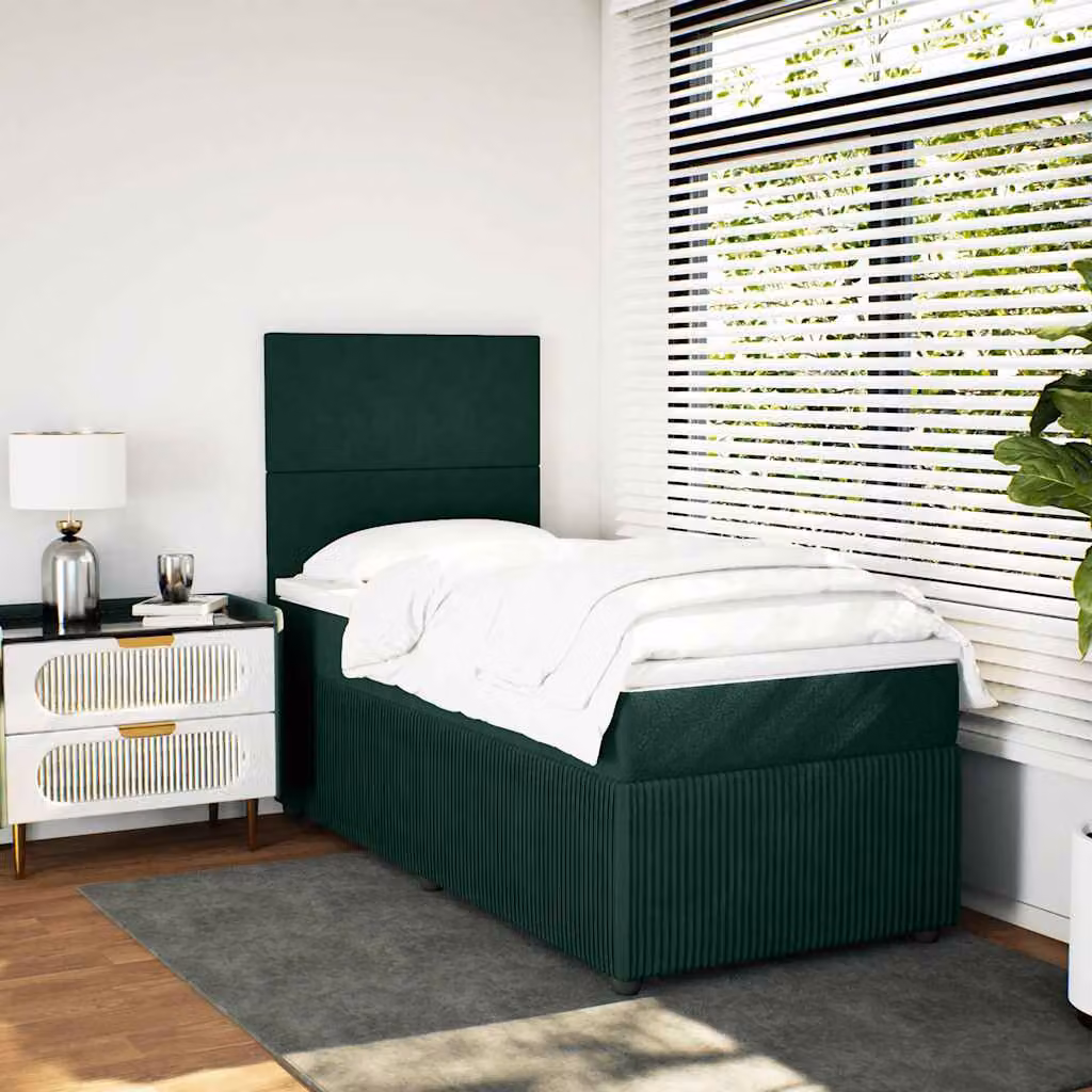 vidaXL Giroletto a Molle Ibrido con Materasso in Velluto Verde Scuro e Bianco, L/P/H: 80 x 200 cm – 1