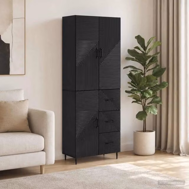 Set di 2 armadi moderni vidaXL in MDF nero opaco con ante a battente e cassetti per camera da letto o giardino L/P/H: 90.0 x 34.5 x 66.0 cm – 1