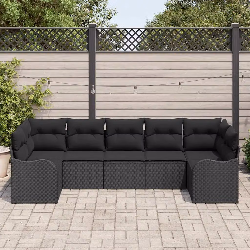 Set Divano da Giardino a L vidaXL in Polyrattan Nero con Cuscini e Struttura in Acciaio – 1