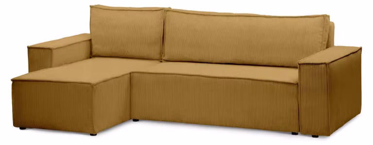 Divano a tre posti con funzione letto, modello Agi, finitura noce dorato