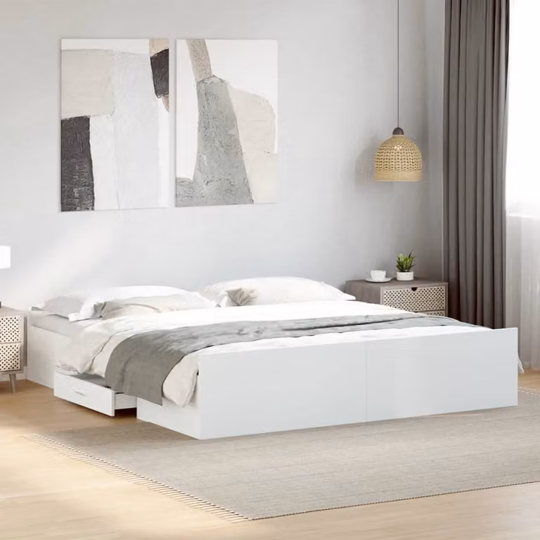 vidaXL Giroletto con Cassetti Bianco in Legno Multistrato L: 180 cm, P: 200 cm, H: 183 cm