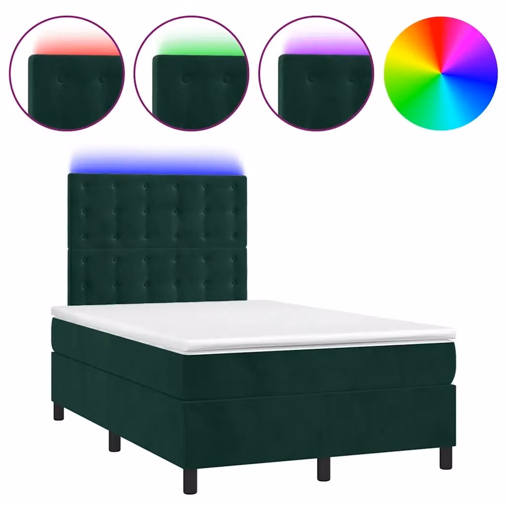 Letto Ibrido con Materasso e Illuminazione LED vidaXL in Velluto Verde, L/P/H: 120 x 200 x 123 cm – 2