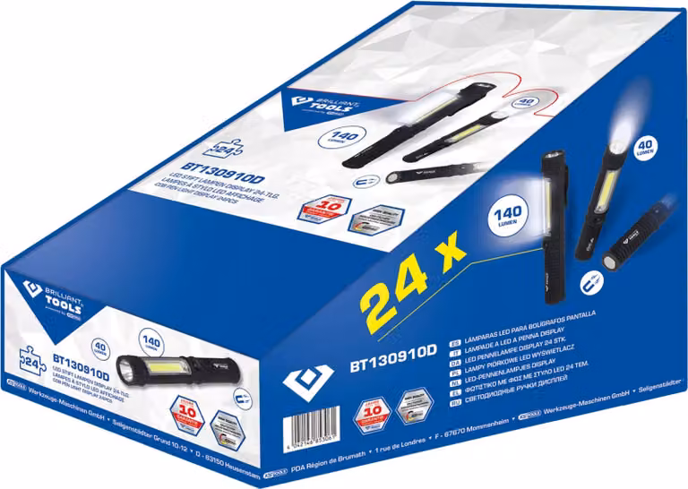 BRILLIANT TOOLS 2 in 1 torcia COB display 24 pezzi - BT130910D
