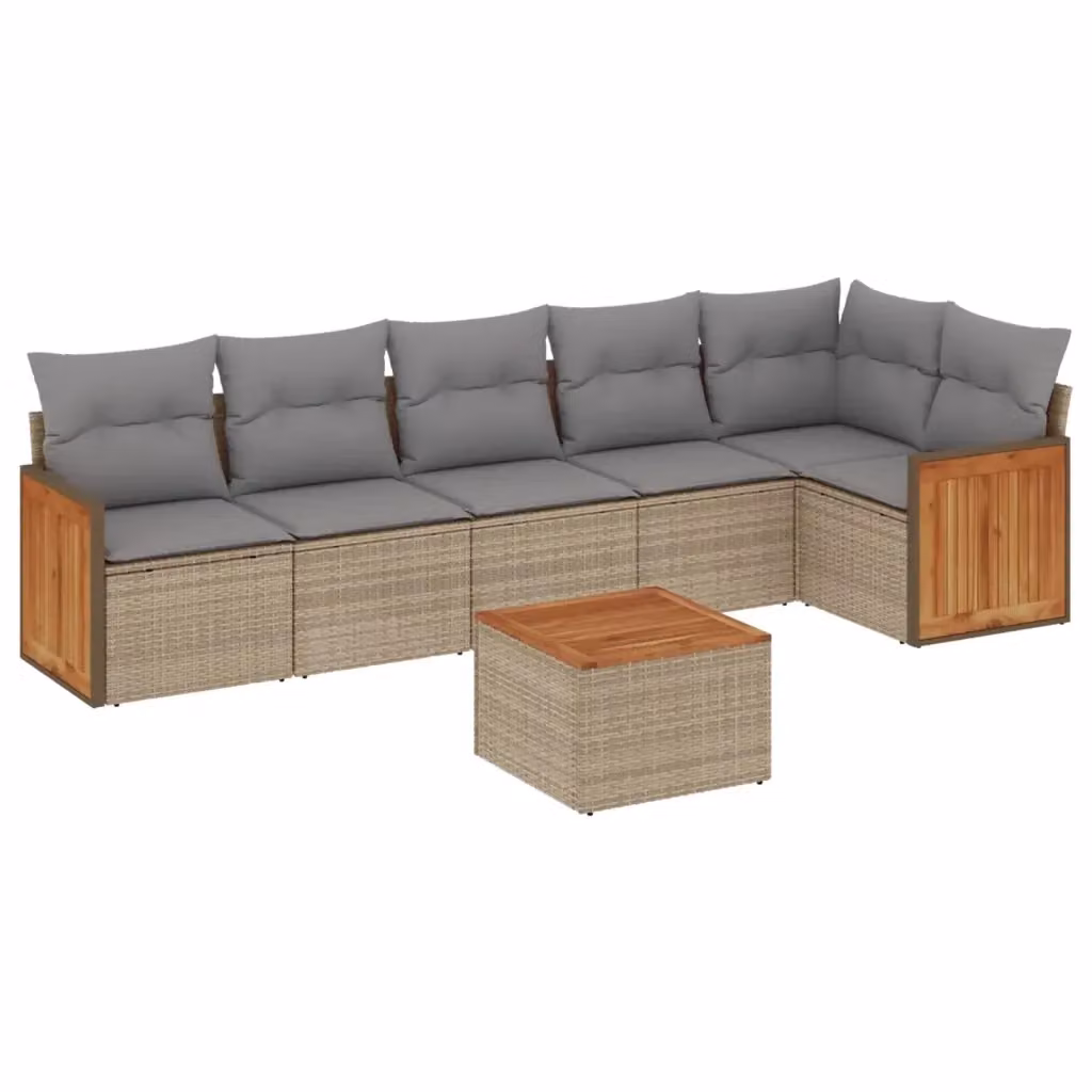 Set di Divani da Giardino vidaXL 7 pz con Cuscini Beige e Grigio in Polyrattan e Legno di Acacia – 2