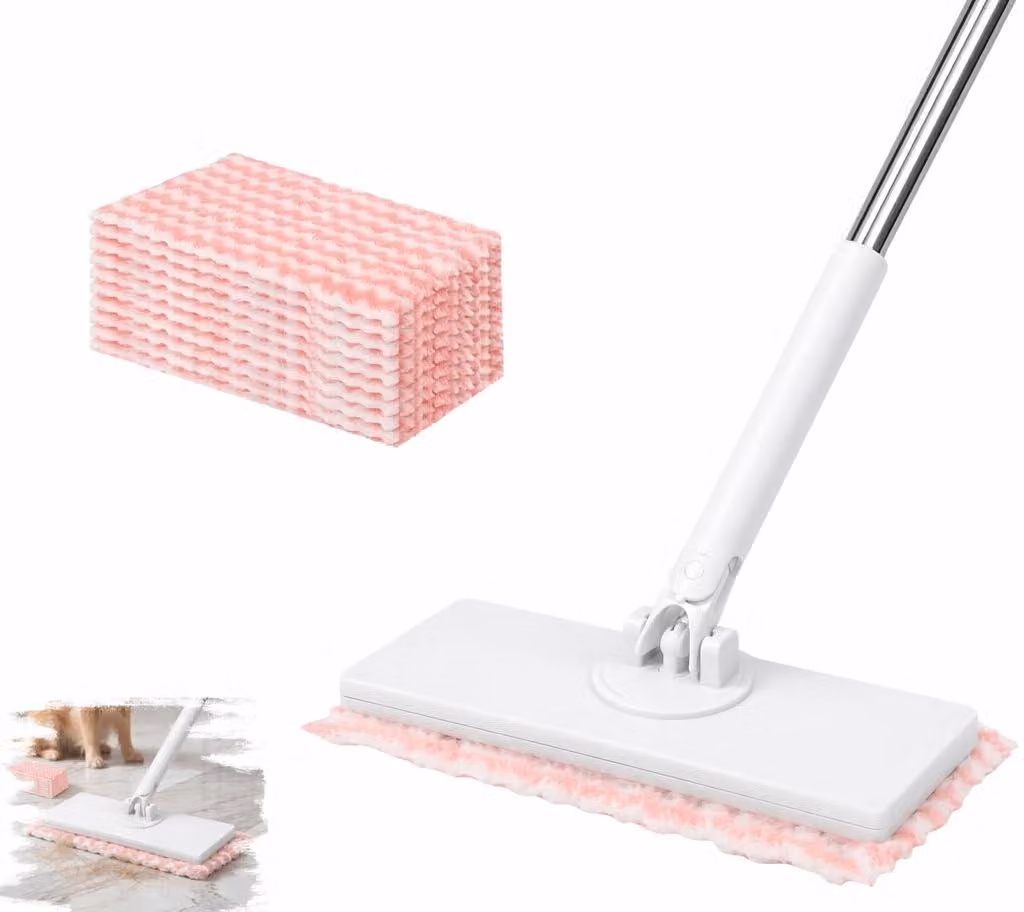 Mocio in microfibra con sistema a pressione, 10 panni in microfibra, mini-mocio, colore rosa