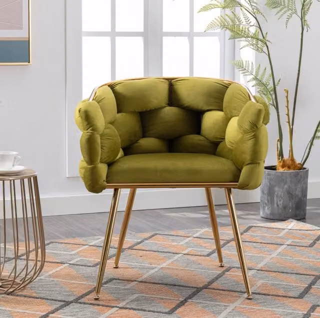 Sedia d'accento moderna con struttura in metallo color oro e rivestimento in velluto per soggiorno, camera da letto e sala da pranzo