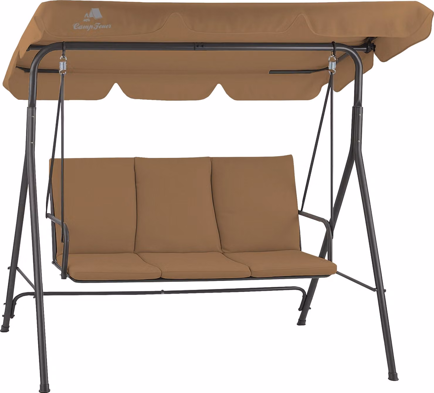 HinHocker Altalena Hollywood a 3 posti con tendalino parasole, marrone, portata massima 250 kg, altalena da giardino