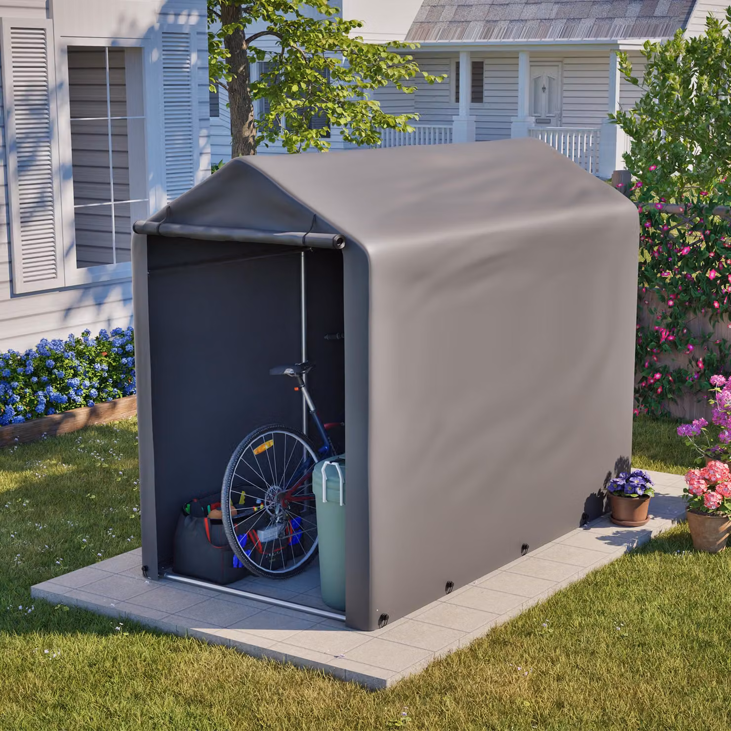 Garage per biciclette, dimensioni 187x100x160 cm, tenda resistente alle intemperie, struttura in acciaio, ideale per balconi, terrazzi e cortili