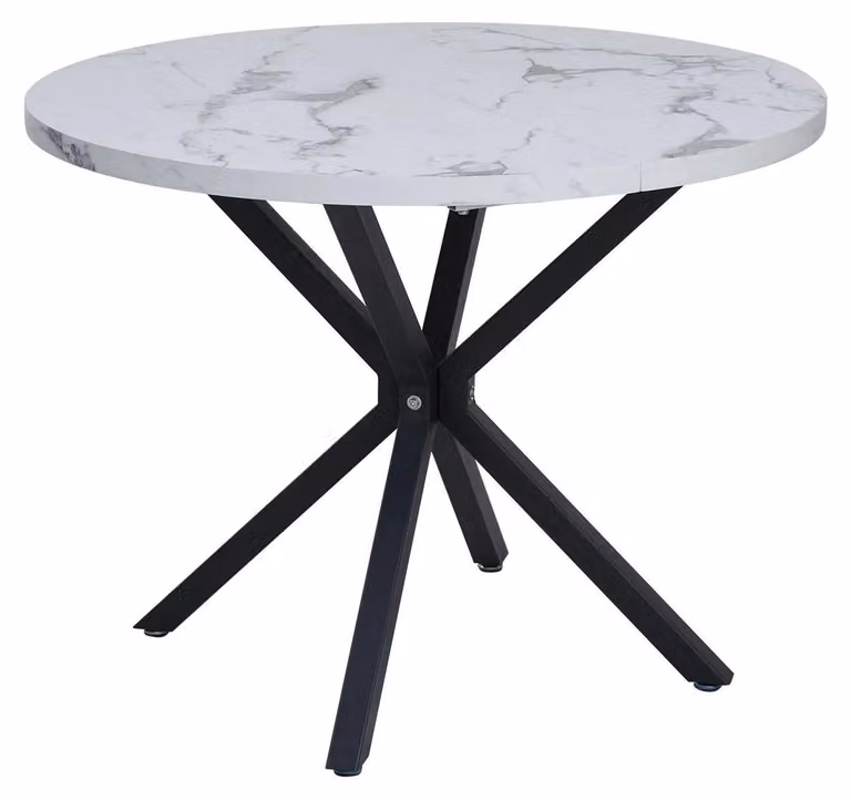 Tavolo rotondo in stile nordico - Tavolo da pranzo - Diametro 110 cm - Struttura in metallo - Piano in plastica - Stile minimalista e moderno - Bianco/Nero
