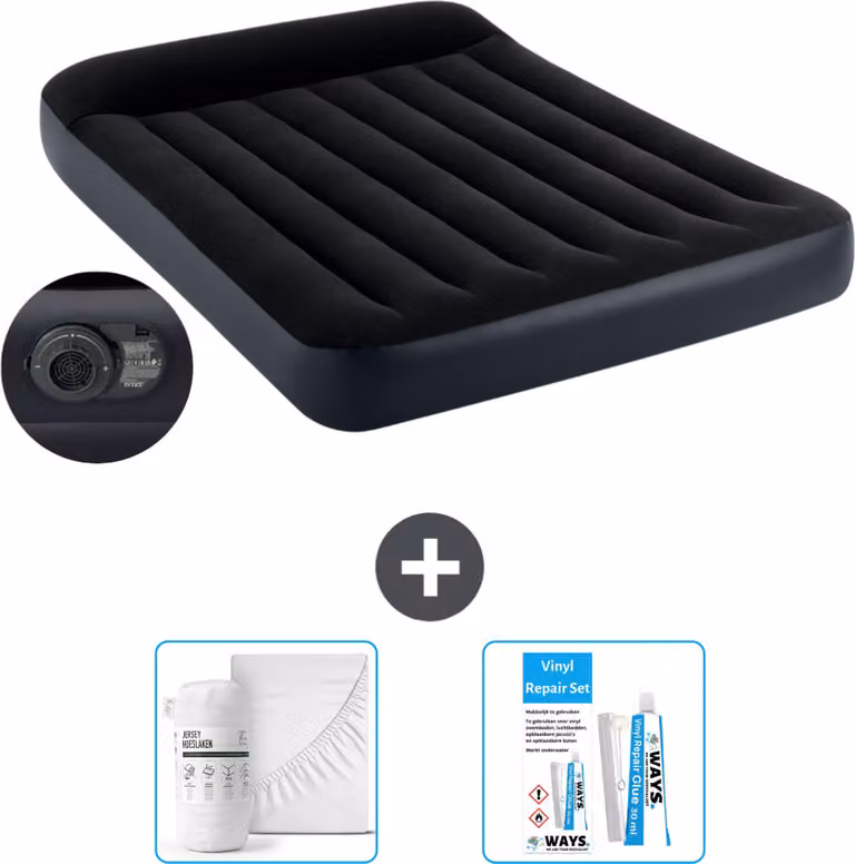 Intex Airbed - Letto matrimoniale - 137 x 191 x 25 cm - Blu - Incluso pompa - lenzuolo e kit di riparazione