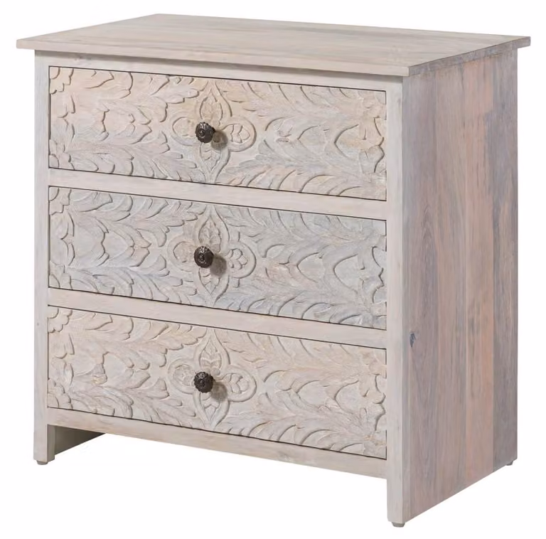 MASSIVMOEBEL24 | Comò in legno di mango 80x48x78 bianco oliato KASHMIR #107