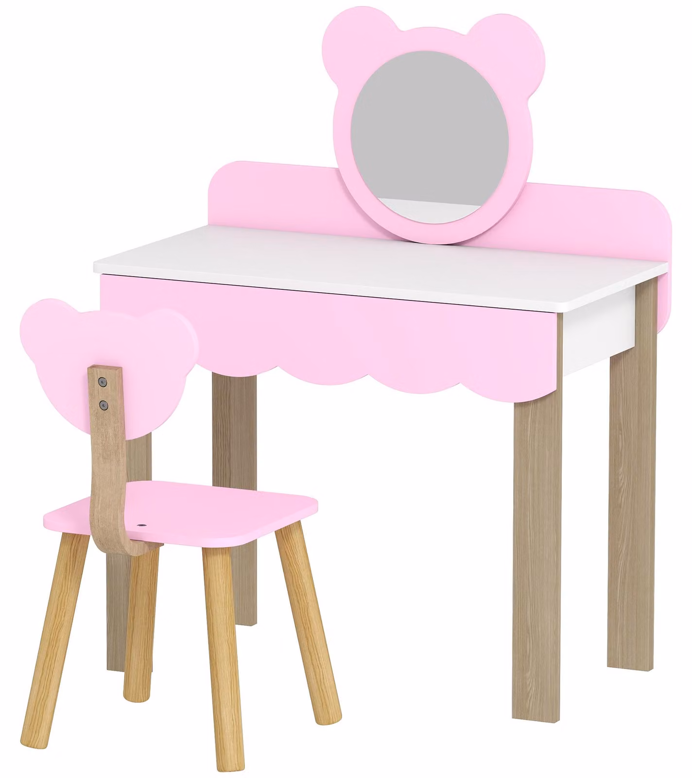 Set da toeletta per bambini AIYAPLAY: tavolino da trucco con sgabello e specchio