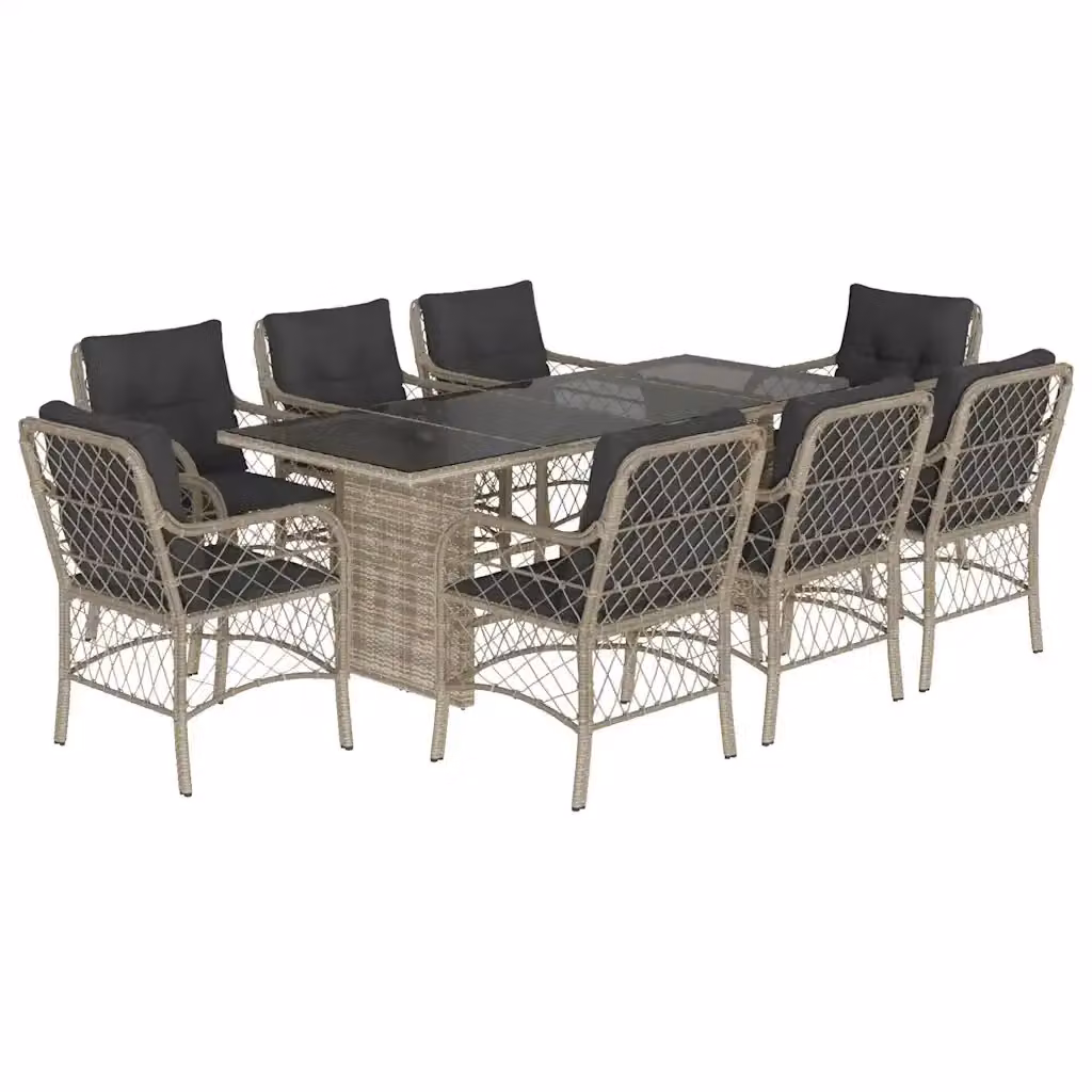 Set da pranzo da giardino vidaXL in polyrattan con piano in vetro, 9 pezzi, grigio antracite – 2