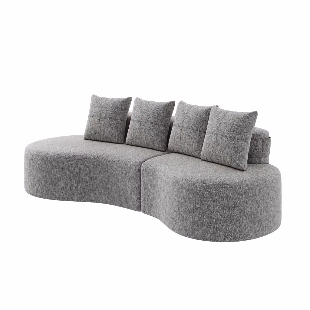 Divano lineare moderno a 4 posti in tessuto grigio con portabicchieri e cuscini inclusi L: 240 cm, P: 63 cm, H: 40,3 cm – 2