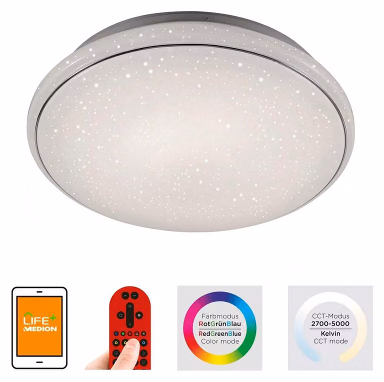 Lampada da soffitto LED intelligente, dimmerabile, telecomando, effetto stellato, D 59 cm