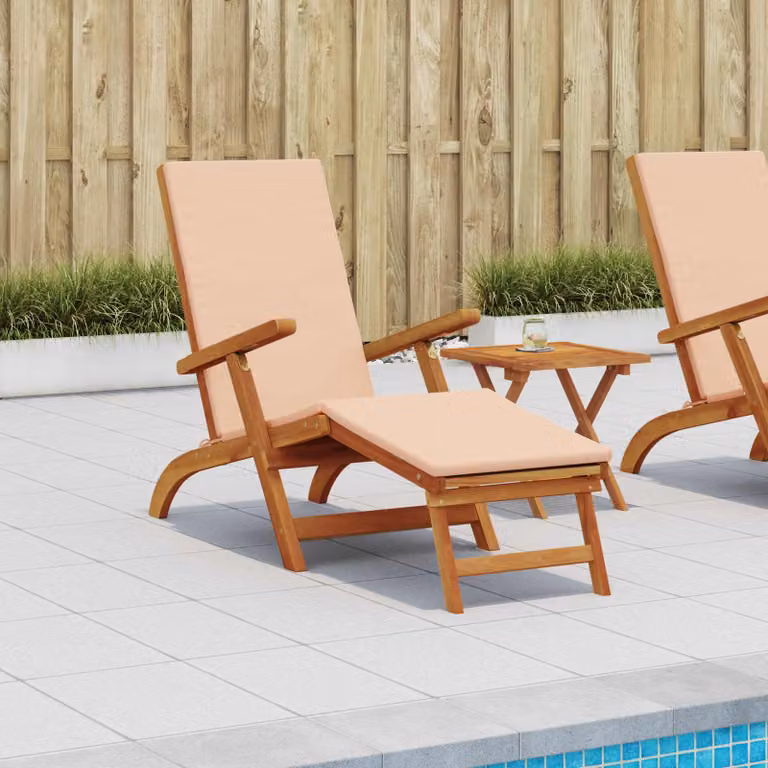 vidaXL Lettino prendisole reclinabile e pieghevole in legno di acacia marrone e beige con poggiatesta regolabile e braccioli L/P/H: 146 x 55 x 91 cm