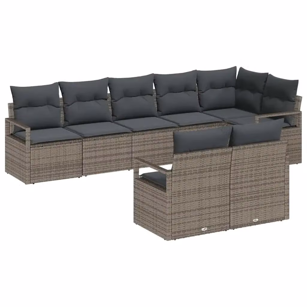 Set di divani da giardino vidaXL a forma di U in polyrattan grigio con cuscini imbottiti e coperture rimovibili – 2