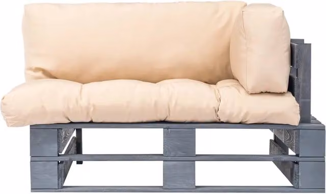 Divano da giardino vidaXL in legno di pino con cuscini color sabbia e grigio e coperture rimovibili