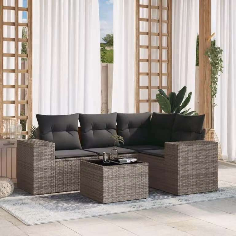 Maison Exclusive - Set divani da giardino 5 pezzi con cuscini grigio polyrattan