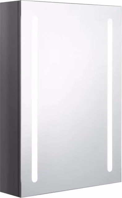 Mobiletto da bagno a parete HELLOSHOP26 in MDF grigio lucido con illuminazione LED integrata e ante con chiusura soft-close L: 50 cm, P: 13 cm, H: 70 cm – 1