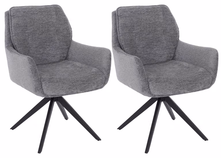 Set di 2 sedie da pranzo HWC-Q37, sedia girevole per cucina con sistema di ritorno automatico, rivestita in tessuto chenille (680g/m²), struttura in metallo, colore grigio