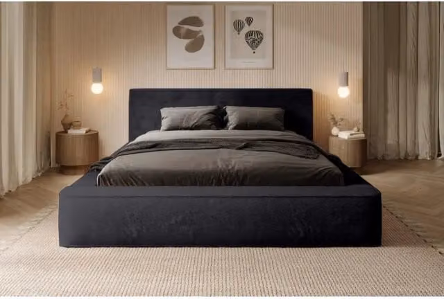 Letto contenitore ORLANE Meublorama Nero, L/P/H: 140 x 200 x 86 cm, con rete sollevabile e design moderno – 1