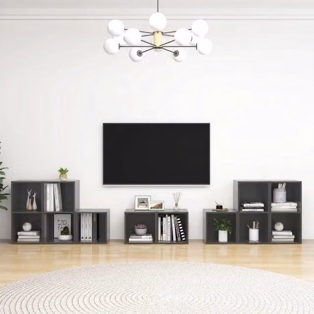 Set Mobili TV da 8 Pezzi vidaXL in Legno e MDF Grigio Lucido per Soggiorno