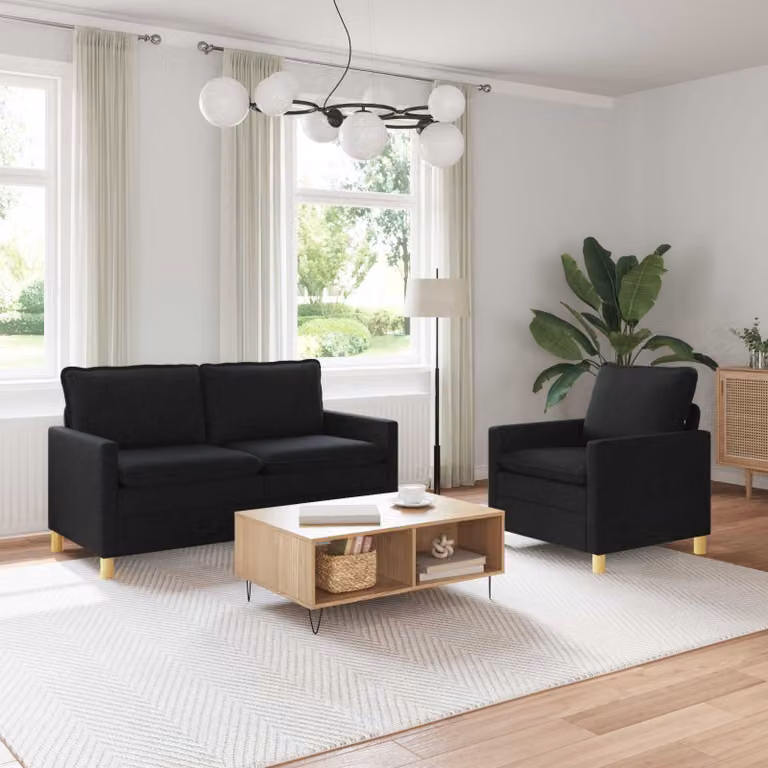 Set di 2 divani moderni vidaXL in tessuto nero con struttura in metallo per il tuo soggiorno