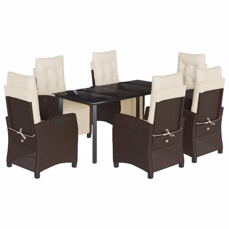 Set da Pranzo da Giardino 7pz con Cuscini in Polyrattan Marrone