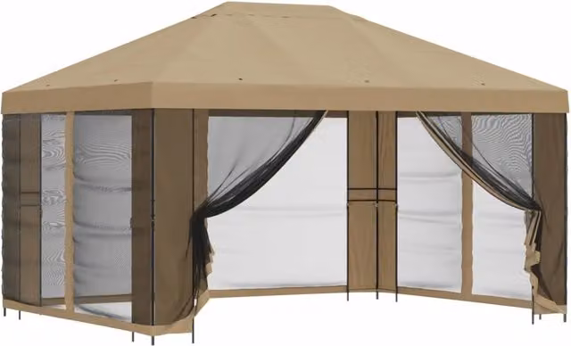 Gazebo | Pergolato da giardino con pareti laterali 4 ¡Á 3 m Beige