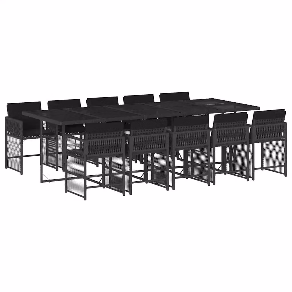 vidaXL Set da Pranzo da Giardino 11 pz in Polyrattan Nero con Piano in Vetro – 2