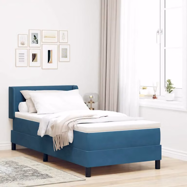 Letto ibrido con materasso e testiera vidaXL in velluto blu, L/P: 190 x 90 cm