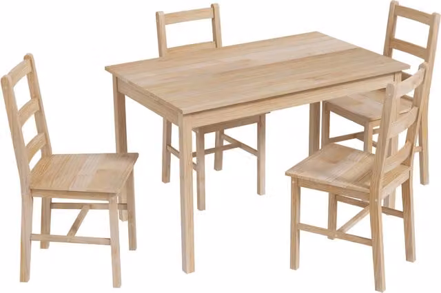 Set da pranzo da 5 pezzi: tavolo rettangolare con 4 sedie, salvaspazio, realizzato in legno massello con finitura naturale, per sala da pranzo