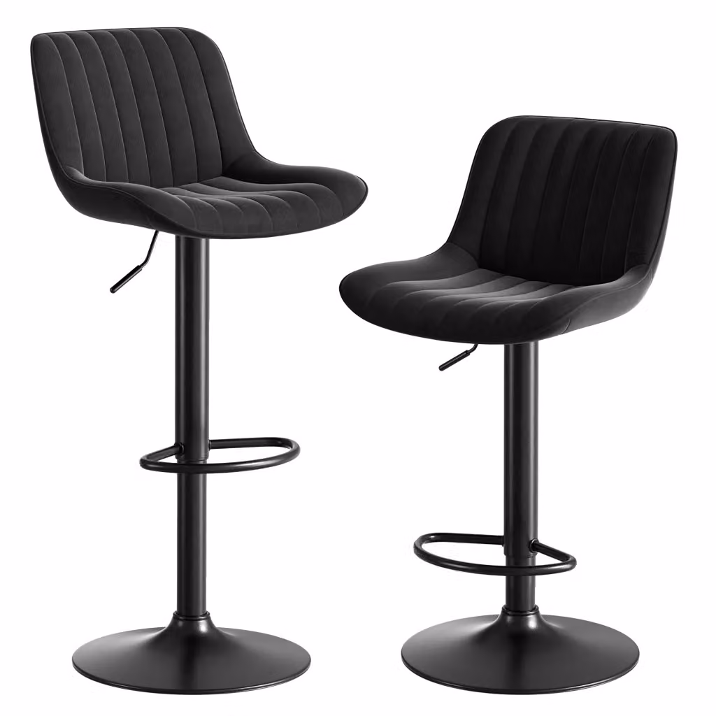 Set di 2 sedie da pranzo girevoli a 360 gradi MINIMAL in velluto nero con regolazione manuale e struttura in metallo e legno – 2