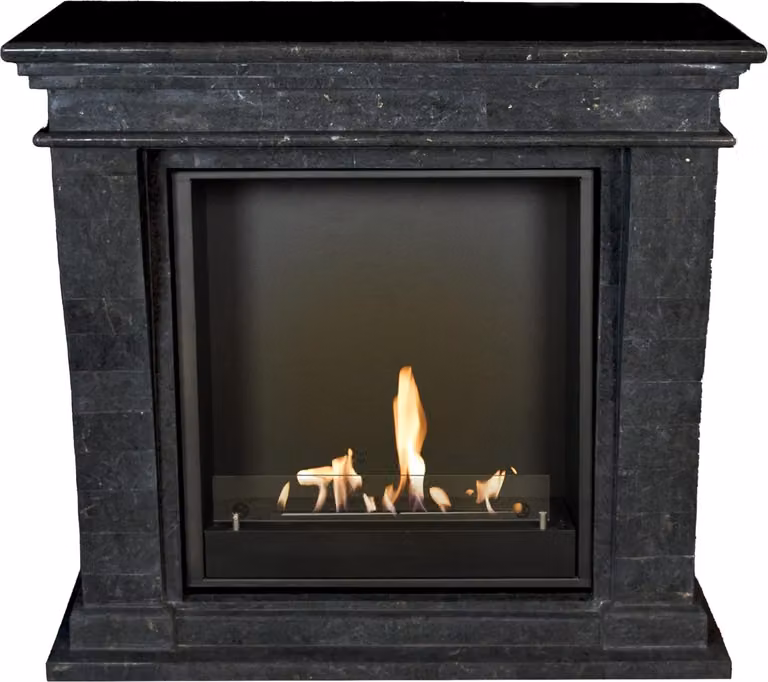 Caminetto a etanolo Xaralyn - Kreta-Mini BIU-SBP - pietra naturale nera levigata - riscaldamento a 3 kW - caminetto da incasso incluso - caminetto decorativo