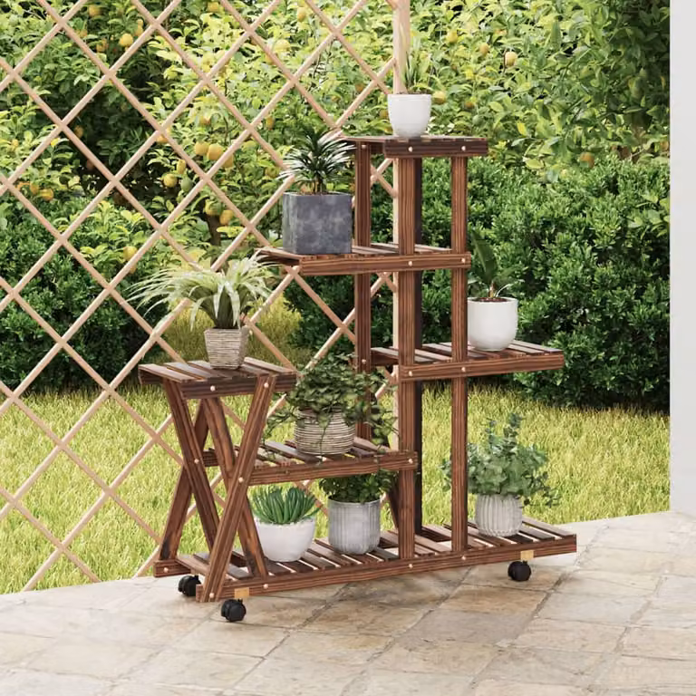 vidaXL Portafiori con Ruote in Legno di Abete Marrone L/P/H: 95 x 25 x 101 cm