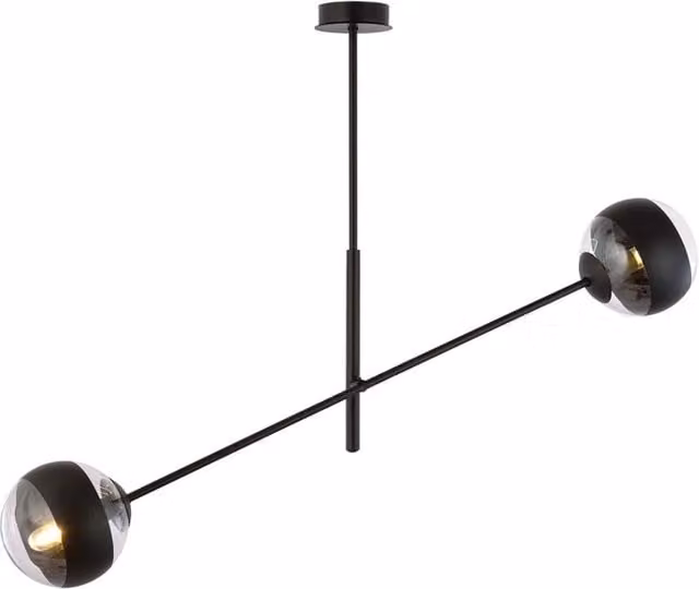 Lampadario a soffitto contemporaneo Udden Luceart-Classic in acciaio nero con 2 luci E14 e diffusori in vetro trasparente a sfera