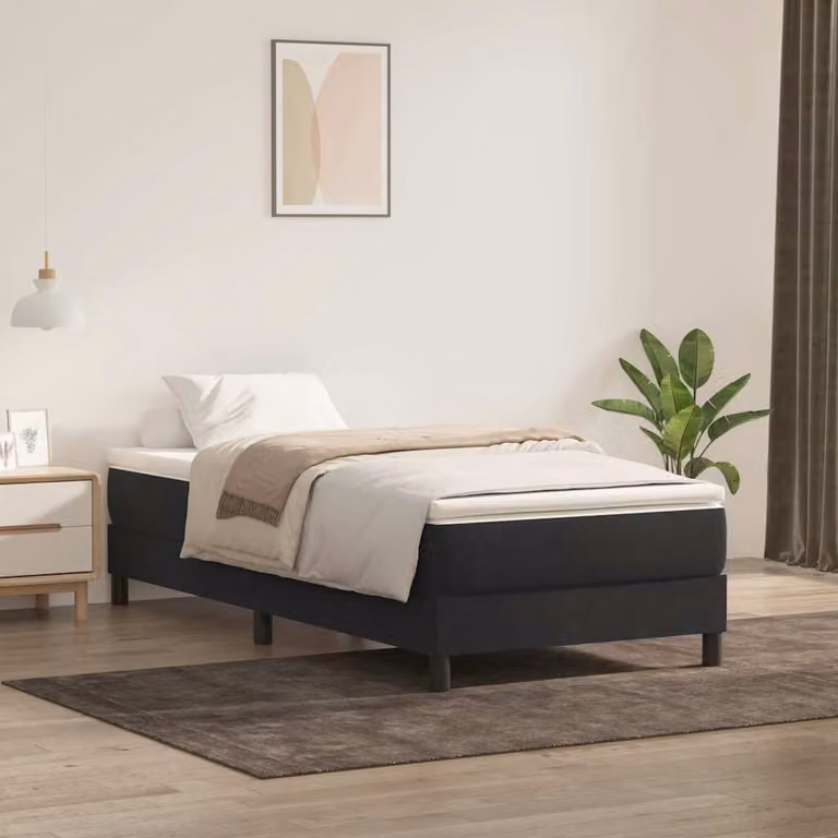vidaXL Letto a Molle in Velluto Nero con Doghe in Legno L/P/H: 103 x 223 x 25 cm