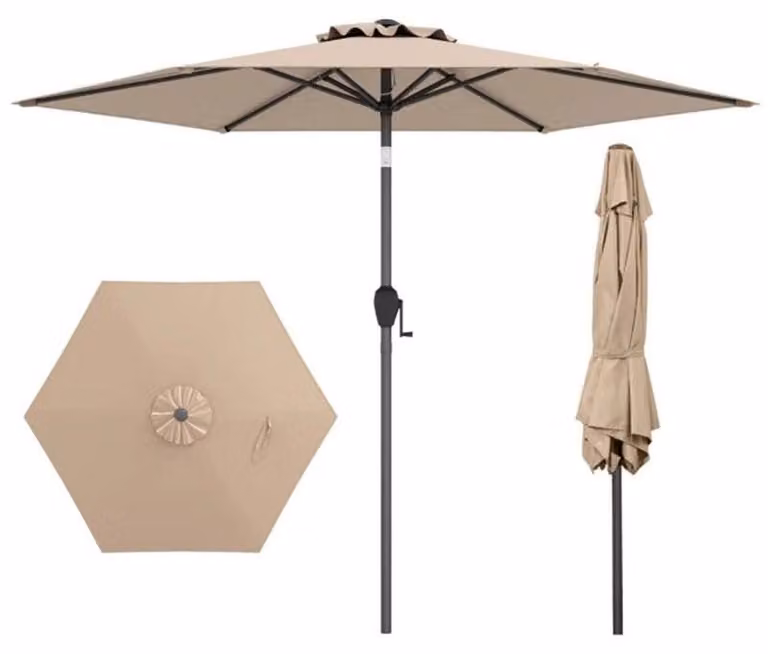 Ombrellone da giardino con manovella, modello NP12189TN, 230 cm, color beige