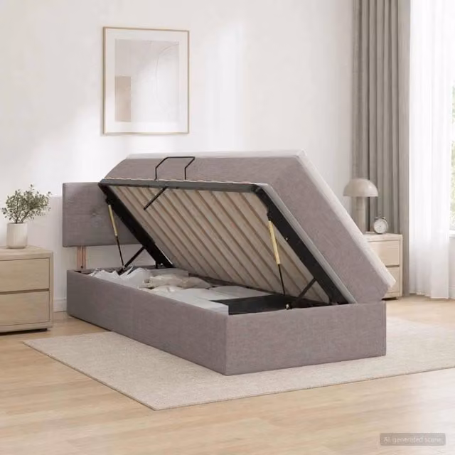 Letto con contenitore e materasso vidaXL in velluto beige e grigio L/P/H: 90 x 200 x 45 cm