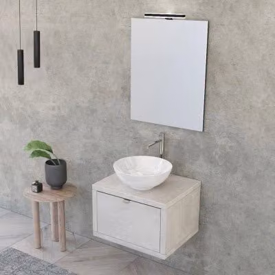 Mobile bagno sospeso INBAGNO Master grigio opaco con lavabo a bacinella, specchio con illuminazione LED e ante soft-close, Larghezza: 60 cm – 1