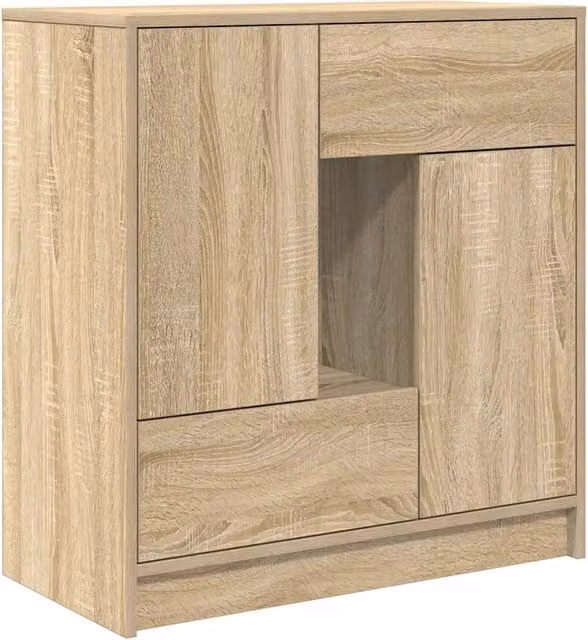 Credenza moderna con cassetti e ante in Rovere Sonoma, colore marrone, L: 70,5 cm, P: 34 cm, H: 74,5 cm