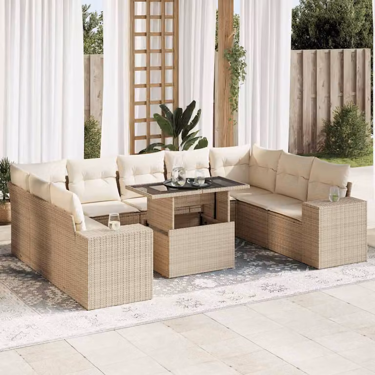 Maison Exclusive - Set Divano da Giardino 10 pz con Cuscini Beige in Polyrattan