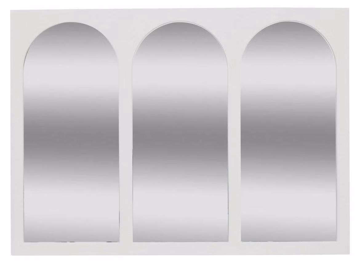 Specchio da parete, dimensioni 91x66 cm, cornice in MDF, colore bianco, forma rettangolare