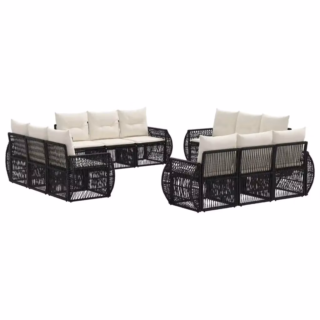 Set Divano da Giardino a Forma di U vidaXL in Polyrattan Nero e Bianco con Cuscini Rimovibili – 2