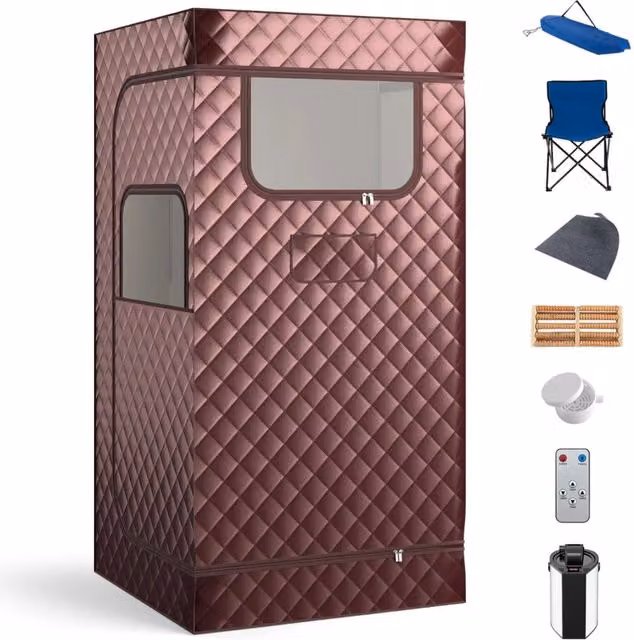 Sauna portatile a vapore Design Mania per casa con generatore da 3L e telecomando, Box sauna completo per 1 persona colore marrone – 1