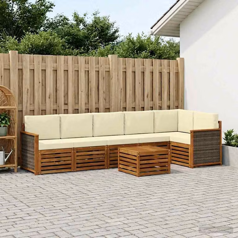 Set di divani da esterno vidaXL 6 pz in legno di acacia con cuscini, colore beige e marrone
