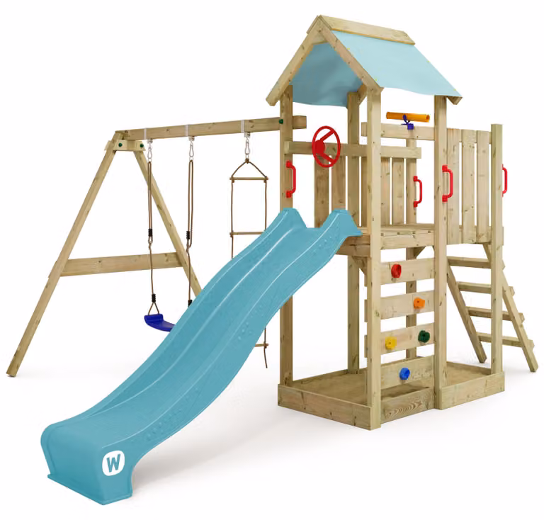 Torre giochi Wickey MultiFlyer con altalena e scivolo in azzurro cielo