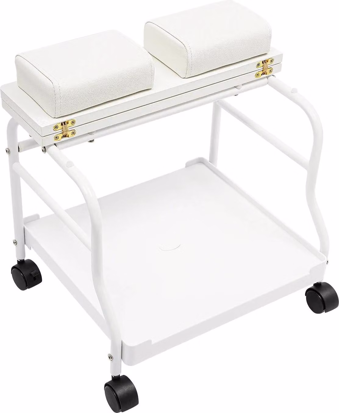 Carrello per pedicure - Carrello da salone - Con rotelle - Per pediluvio/terapia plantare - 50×42×47 cm - Ferro/legno/plastica - Necessario il montaggio - Bianco